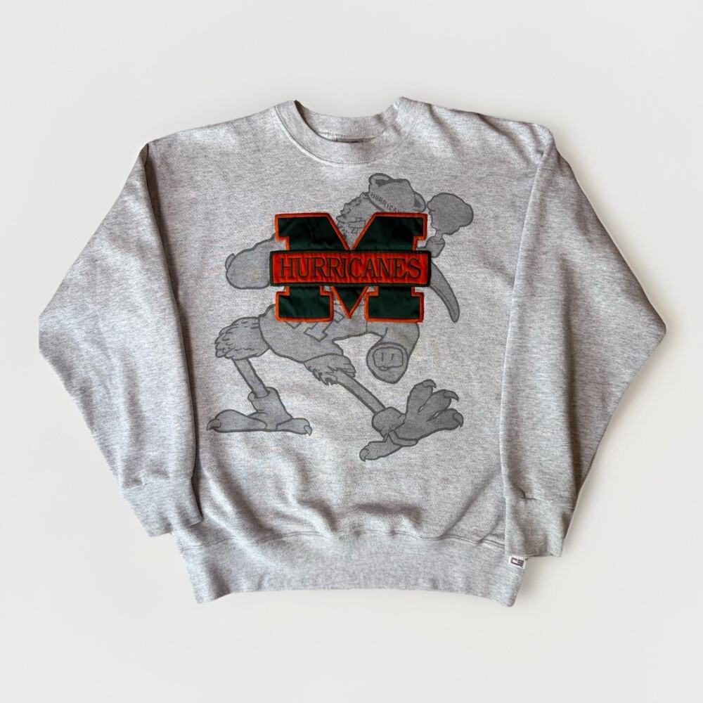 Vintage Miami Hurricanes Sweatshirt Large Gray 90s Football Made in USA NCAA